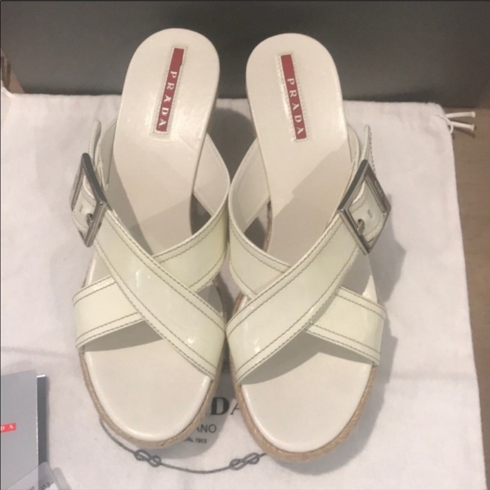 Authentic Prada patent leather wedge sandals 7.5 - Picture 2 of 12
